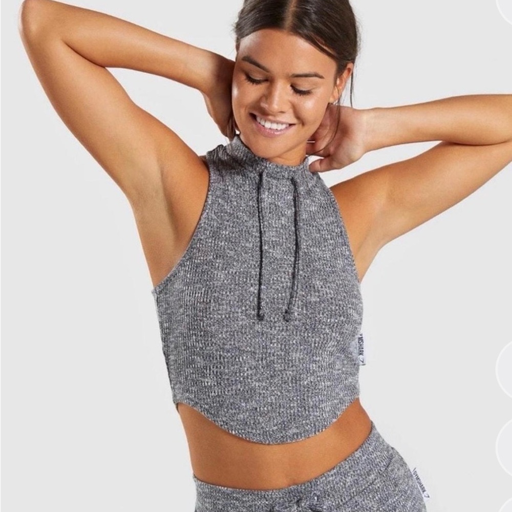 Gymshark Slounge Crop Top Shirt Women’s Small Gray Ribbed Knit Stretch